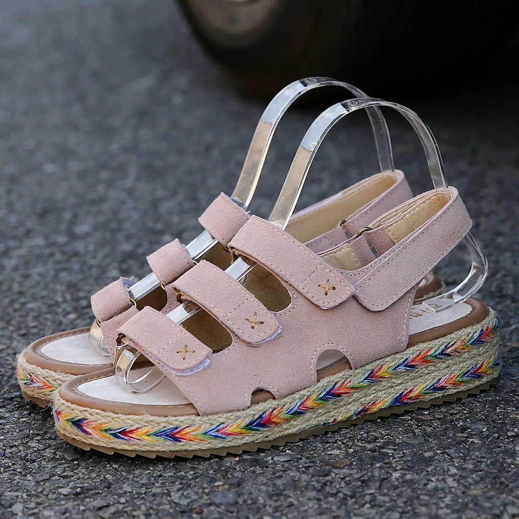 New Arrival Women Summer Wedges Sandals Platform Round Toe Shoes Hook&Loop Party Sandals For Ladies Patchwork Leather Shoe