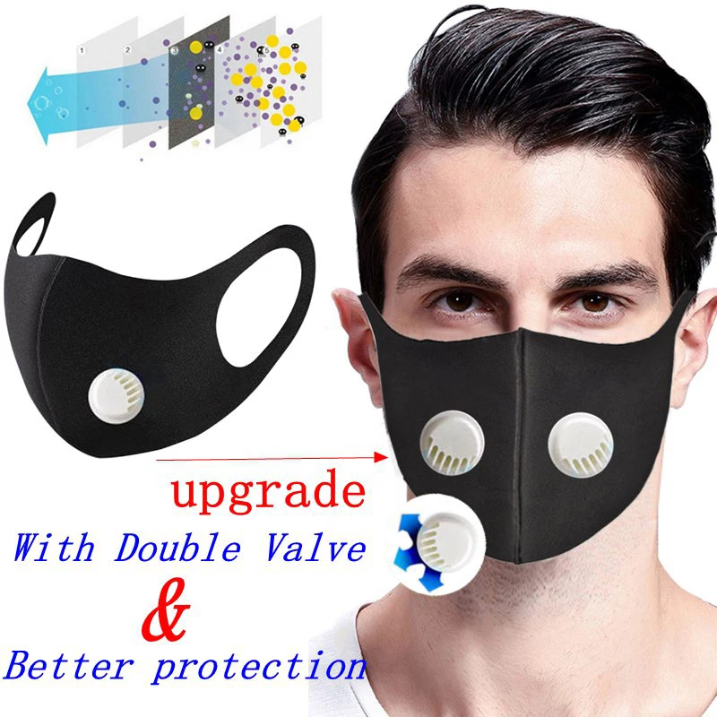 

PM2.5 Mask Coronavirus Protective Mouth Mask Dustproof Anti Pollution Mask Washable Reusable Muffle Respirator With Double Valve