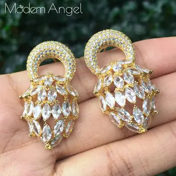 

ModemAngel Luxury Flowers Cubic Zircon For Women Dubai African Bridal Wedding Party Jewelry Earring