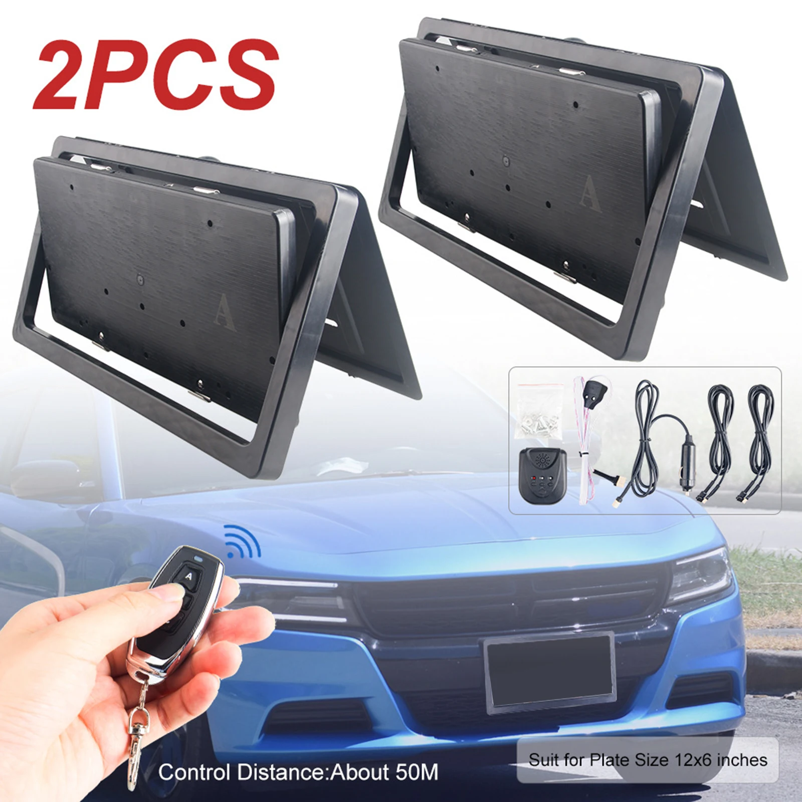 Universal 2 Set Standard Size Flip Hidden License Plate Frame Bracket