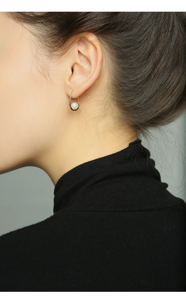 

Yhpup Trendy Golden Metal Simulated Pearl Stud Earrings Unique Elegant Ears Shape Office Earrings Pendientes Mujer Moda 2019 New