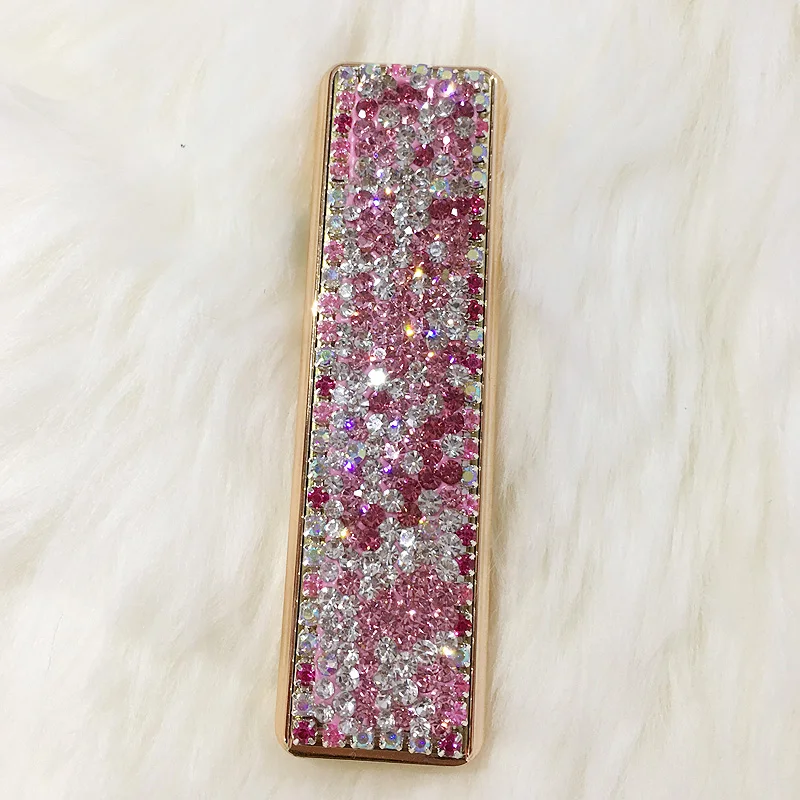 Блестящая Хрустальная Зажигалка для сигарет, металлическая Usb зарядка, тонкие ветрозащитные зажигалки без газа, Электрический бриллиант для женщин в автомобиле - Название цвета: Pink Lighter