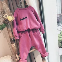 Mihkalev/детский осенне-зимний комплект одежды, утолщенные Топы+ штаны, комплекты флисовой одежды из 2 предметов для девочек, детский спортивный костюм для девочек