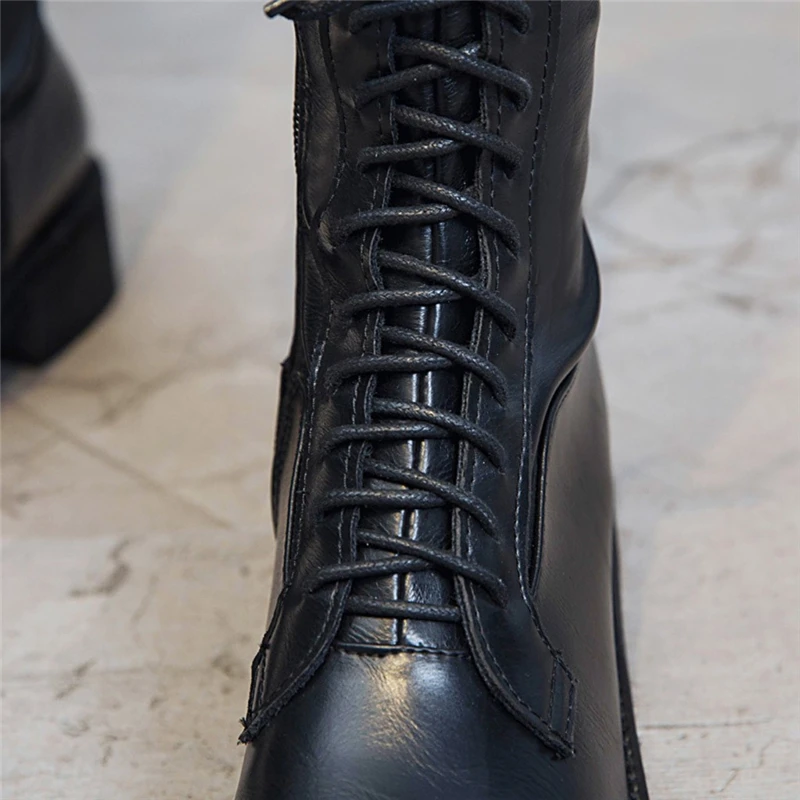 Botas Mujer; Сапоги выше колена на шнуровке в стиле ретро на молнии; женские зимние сапоги; большие размеры; кожаный бурдюк; Feminina Impermeavel;#5