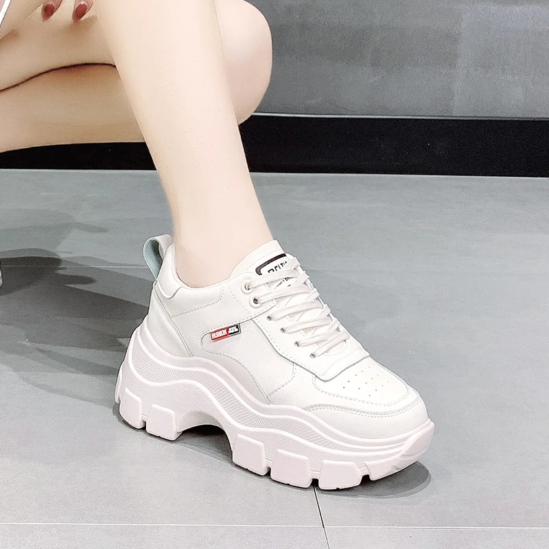 

Casual Wild White Sneakers Women Shoes 2019 Autumn New Thick Sole Heightening Platform Sneakers Retro Casual Dad Shoes Beige