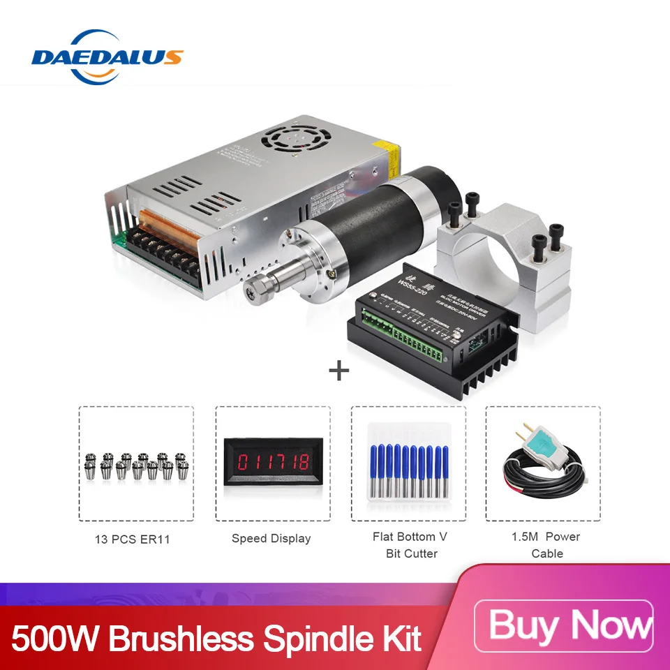Brushless Spindle 500W CNC Motor ER11 55MM Clamp Stepper Driver Switching Power Supply Collet for Milling | Инструменты