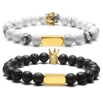 

Crown Volcanic Stone Bracelet for Men Woman Natural Stones Yoga Bangle Best Friends Bracelet Jewelry Gift