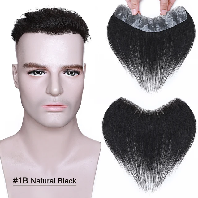 SEGO 4x18CM Thin Skin PU V Loop Men Hairpiece Indian Human Remy Hair Patch Replacement Handmade Real Hair pieces Length 15cm 1B#