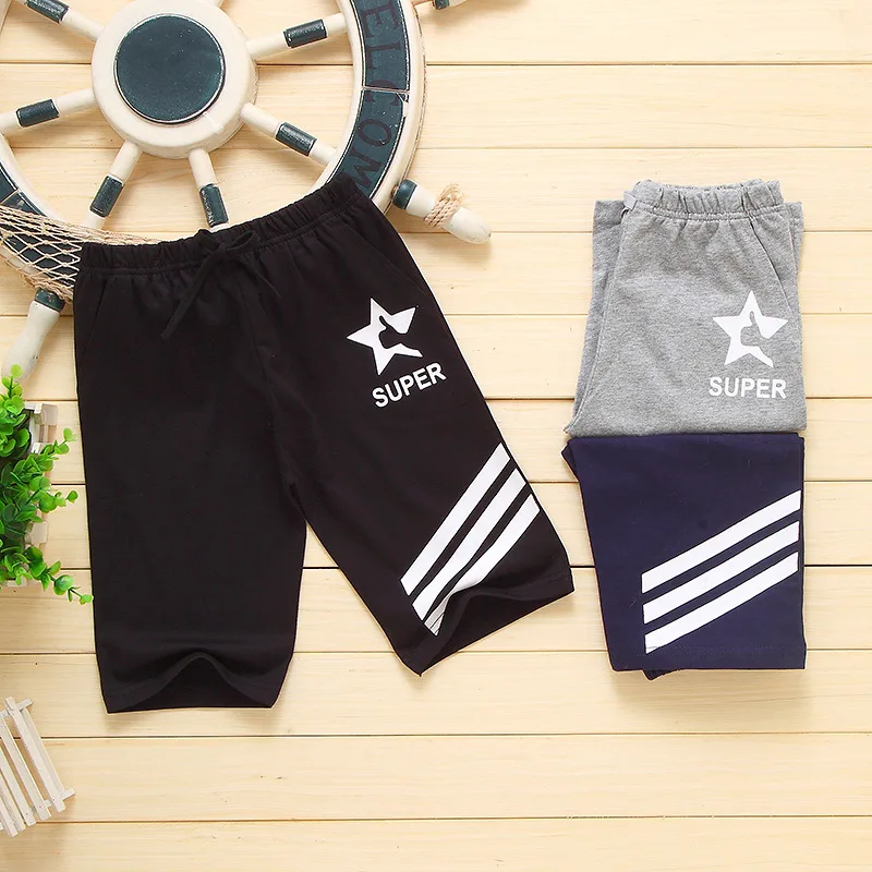 

Summer Crawler BOY'S Cropped Trousers Big Boy Pure Cotton Sweat Absorbing Pants Boys' Sports Pants Printed