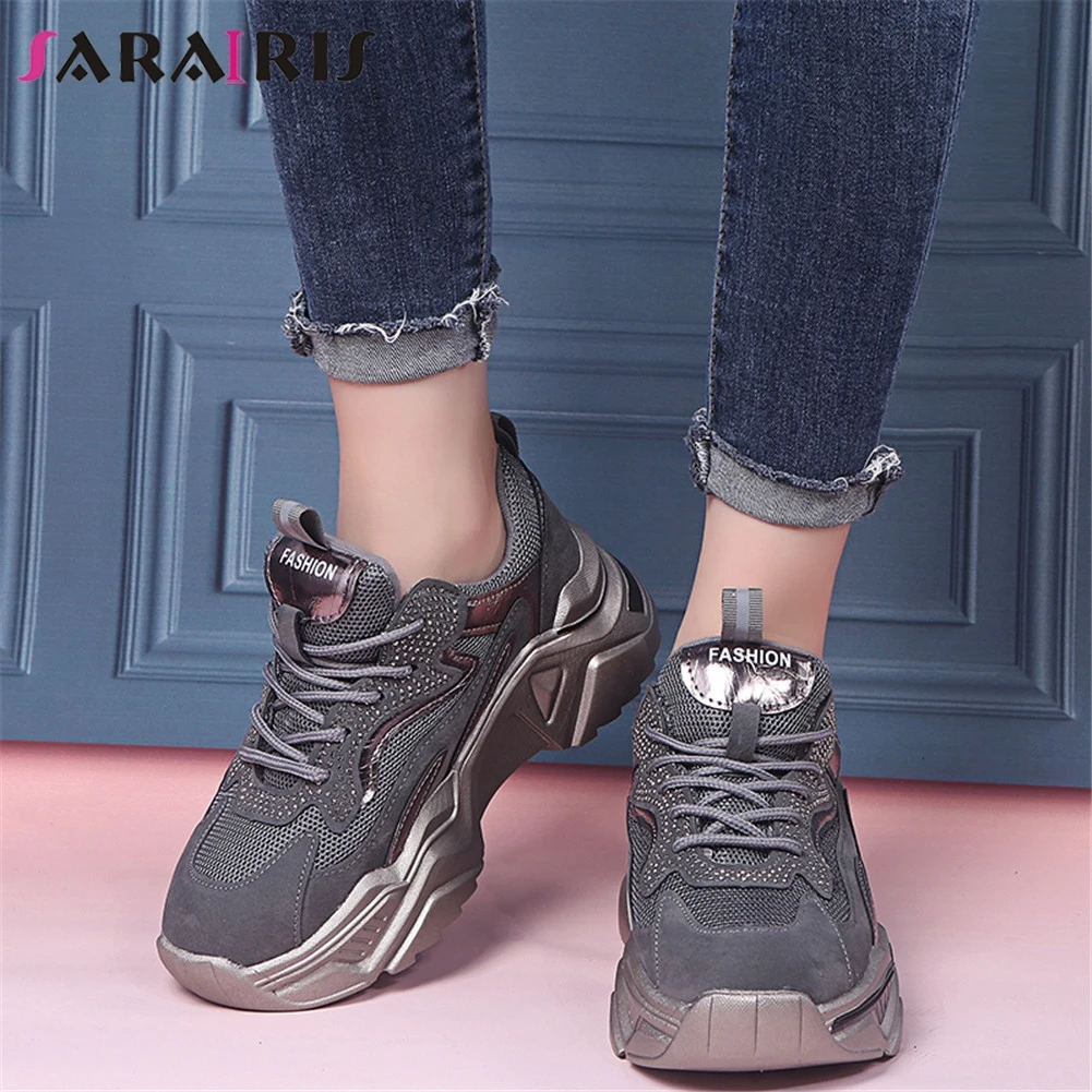 

SARAIRIS Female Spring Hot Sale Platform Sneakers 2020 Comfort Walking Sneakers Women Fashion Decorating Crystal Shoes Woman