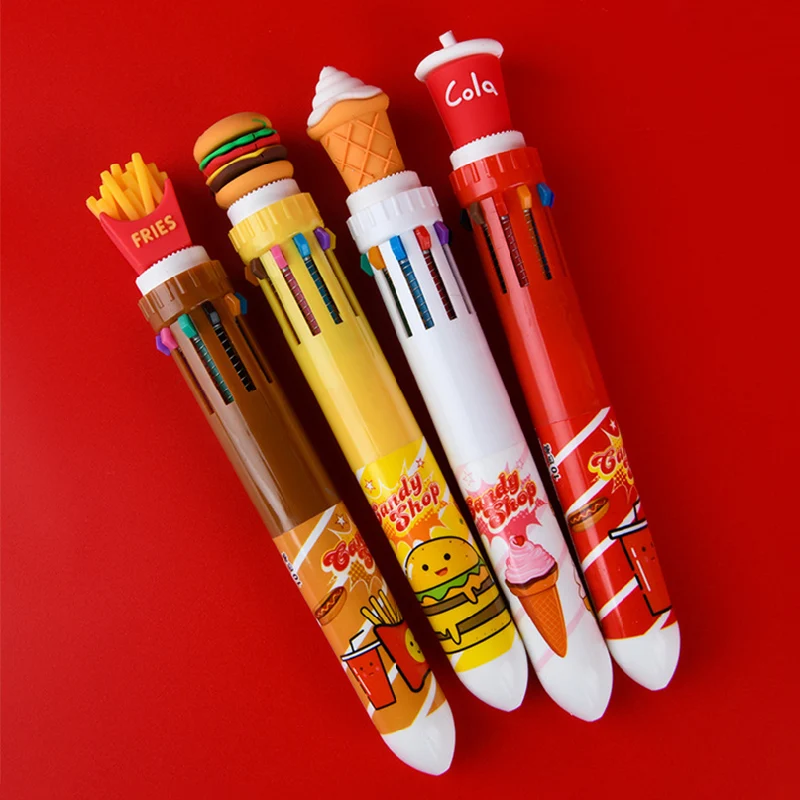 10 Colors Cute Creative Ballpoint Pen Coke Burger Fries Silicone Multicolor Pen For Office Stationery Supplies Papelaria Escolar