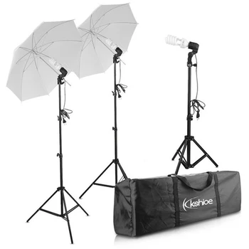 

Spiral Shape 45W Three Lights 33" White Umbrellas 33" Silver Black Umbrellas Three Holders Set