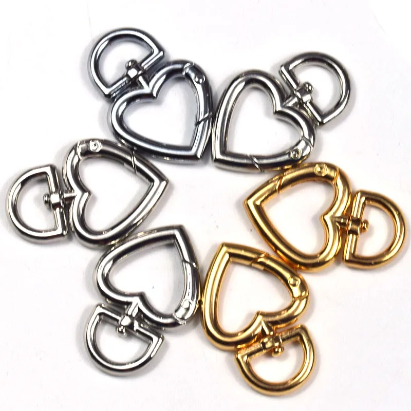 

10pcs Heart Metal Buckles Silver Gold Color for Bag Handbag Strap Clasp Keyring Dog Chain Trigger Clips Snap Hook DIY Leather