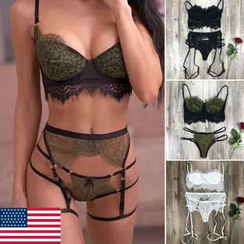 

Women Charm Sexy Bra Brief Sets Sissy Lingerie Lace Baby doll G String Thong Underwear Nightwear Brief Sets