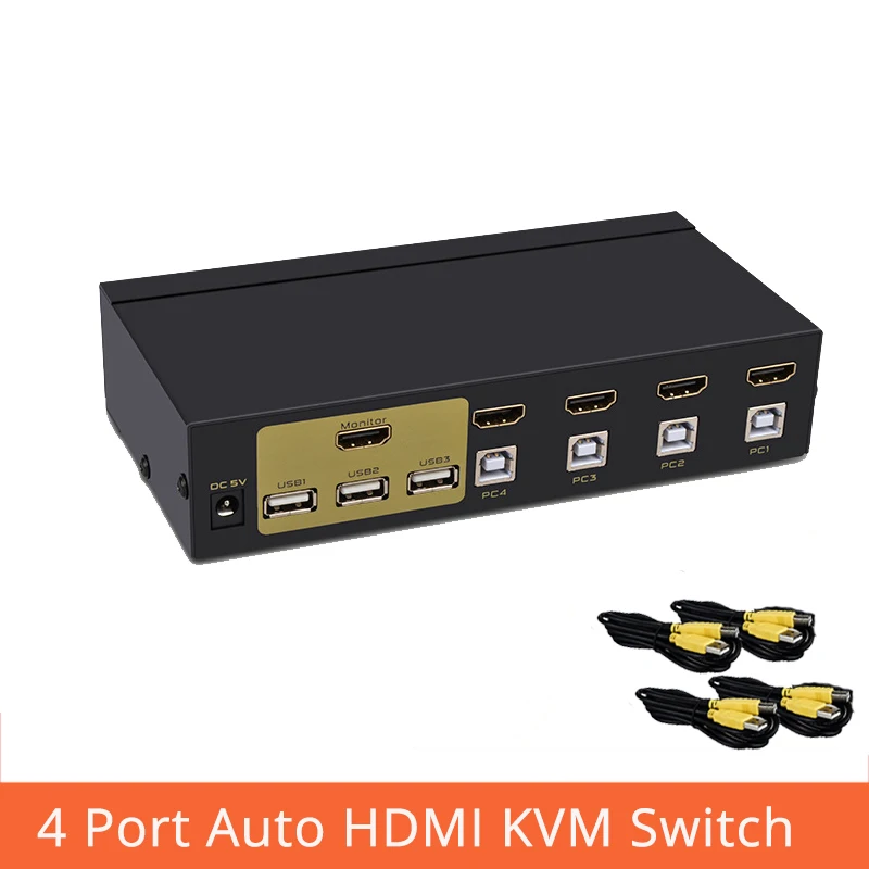 4 порта kvm переключатель HDMI выбирает авто четыре в одном из нескольких ПК, чтобы поделиться USB2.0 мышь клавиатура Монитор переключатель