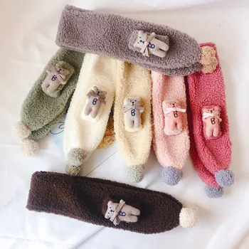 

Warm Children Unisex Autumn Winter Fashion Casual All-match Warm Cute Plush Bear Decoration Lambskin Scarf