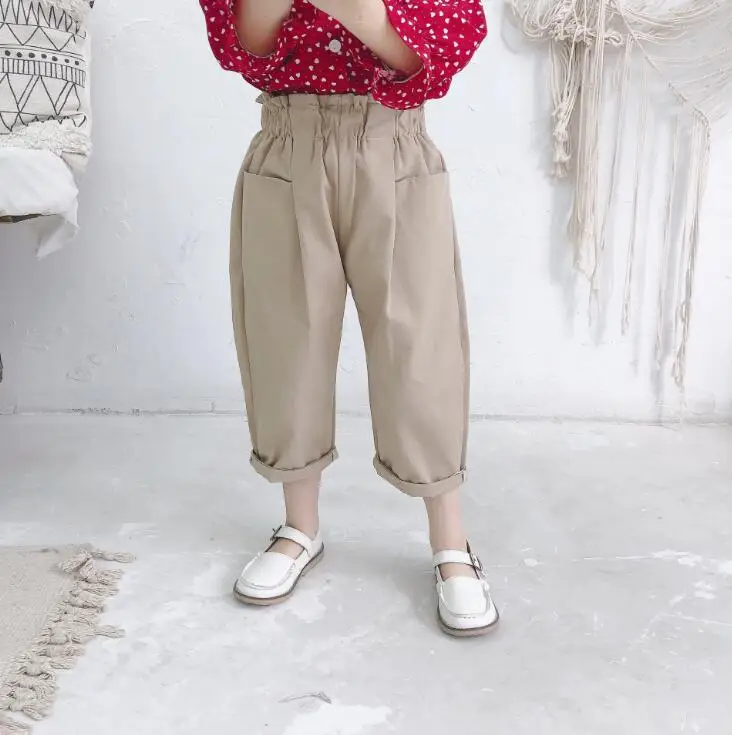 Штаны с оборками в Корейском стиле для девочек весенние модные штаны для девочек 1-6 лет, HJ282 - Цвет: Хаки
