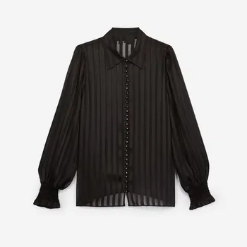 

Seethrought Stripes Women's Blouse Early Spring 2020 Ladies Office Work Shirt Female Long Sleeve Shirts Top Turn Down Collar