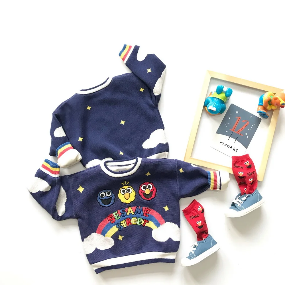 Tonytaobaby/детская одежда; плюшевый свитер с милым рисунком радуги; плюшевый утепленный Хлопковый вязаный свитер с вышивкой