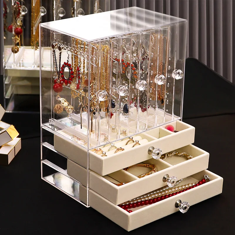 Multifunctional Transparent Jewelry Box Dustproof Display Stand Three
