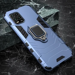 Shockproof Armor Ring Stand Phone Case - Heavy-Duty Protection with Built-In Stand for Mi Note 10 (Navy Blue)