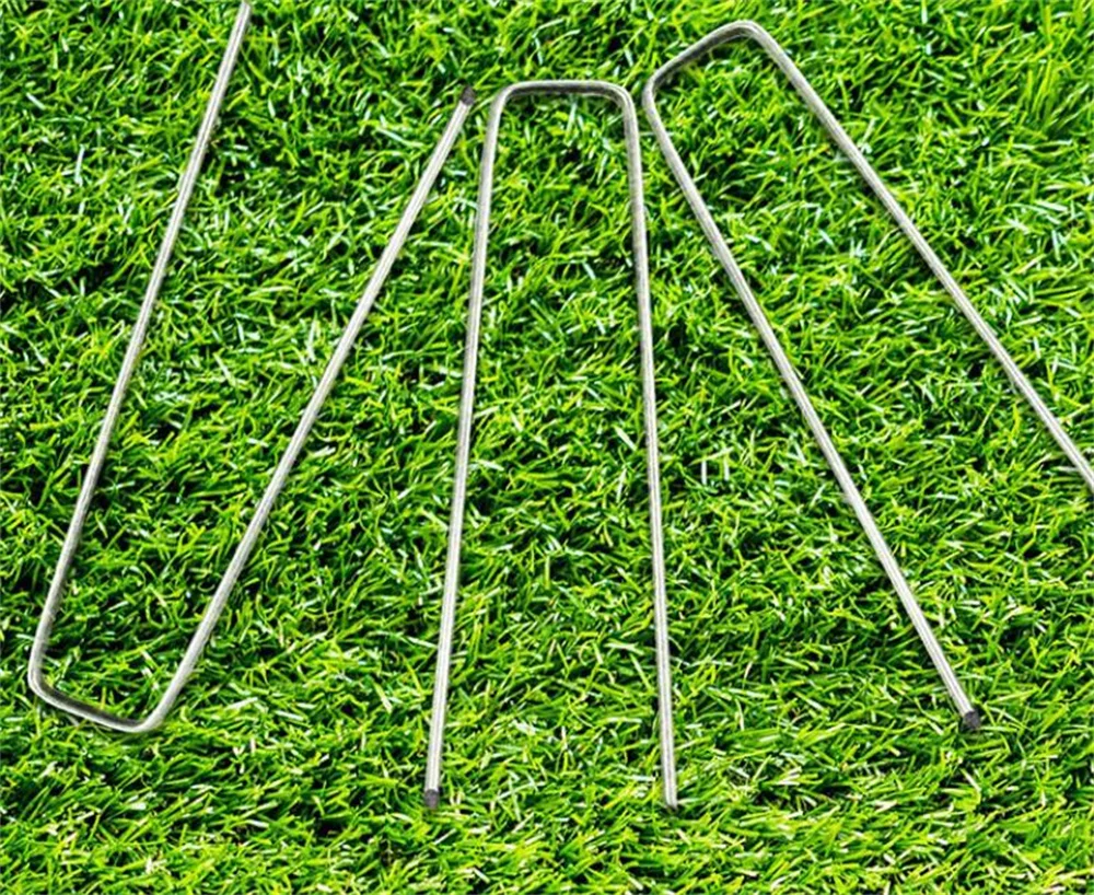 50pcs/lot Garden Stakes Galvanized Landscape Staples U-Type Turf Staple for Artificial Grass, Rust Proof Sod Pins