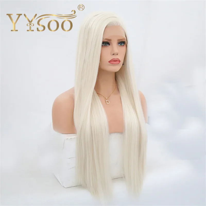YYsoo 13x4#60 синтетические светлые парики на кружеве бесклеевые длинные прямые белые парики для женщин естественный вид парик на шнурке для женщин - Цвет: white