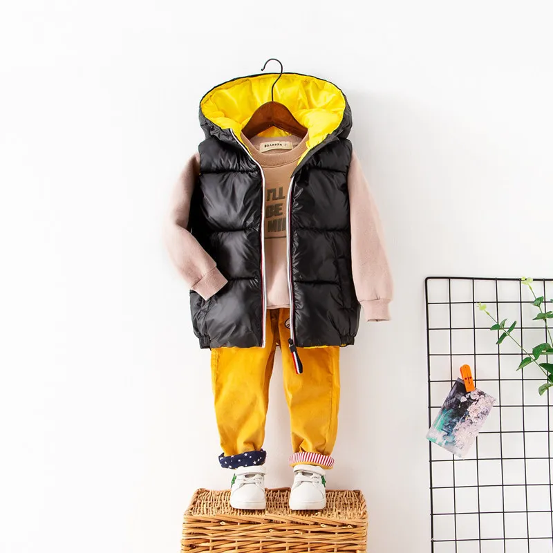 Waistcoat Children Outerwear Kids Vest Thicken Warm Winter Coat Girls Clothes Warm Hooded Baby Boys Girls Vest For 1-8 Year - Цвет: black