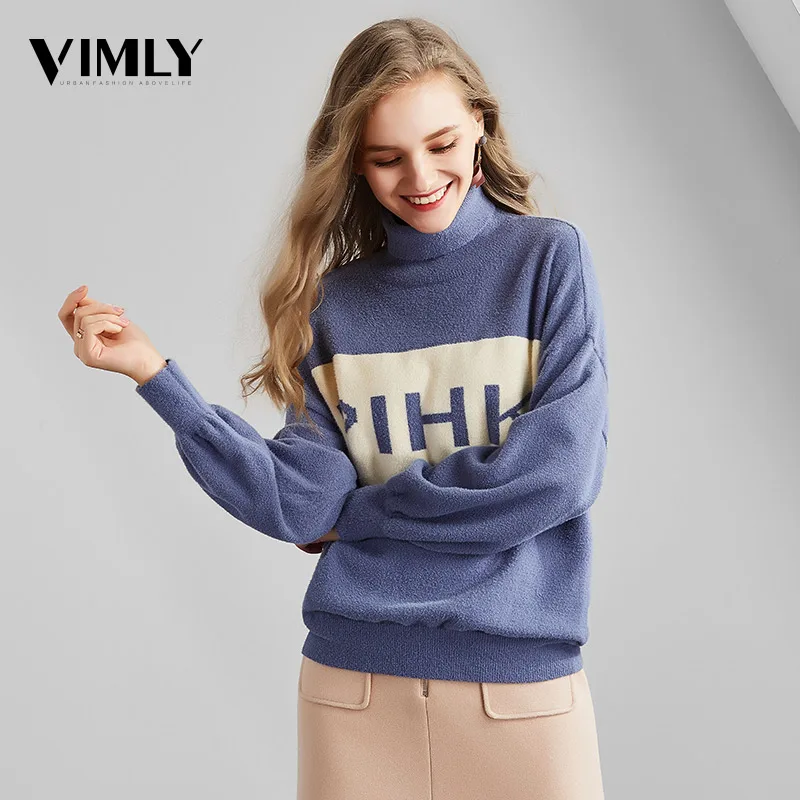 Vimly, Женский Повседневный жаккардовый свитер с буквенным узором, женский толстый вязаный пуловер с круглым вырезом, крутая уличная одежда для подиума, свитера, топы