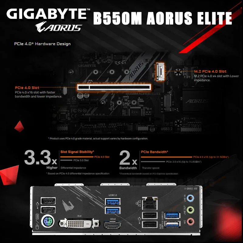 GIGABYTE B550M AORUS ELITE Motherboard AMD B550 Socket AM4 DDR4 HDMI-compatible 128GB PCI-E 4.0 M.2 OverLocking B550 Mainboard