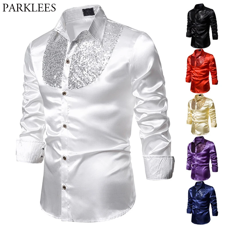 Men's Sequins Embroidered Western Shirts Slim Fit Long Fashion Silk Shirt Men Nightclub Disco Dance Party Stage Prom Custume 2XL Men's Sequins Embroidered Western Shirts Slim Fit Long Fashion Silk Shirt Men Nightclub Disco Dance Party Stage Prom Custume 2XL