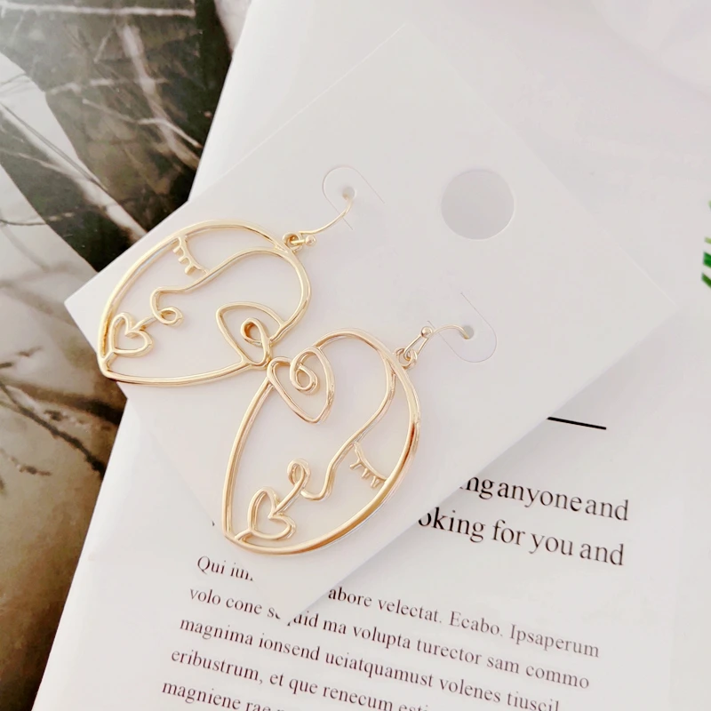 Timlee E170 New Personality Face Outline Heart Asymmetry Alloy Drop Earrings,Fashion Jewelry Wholesale