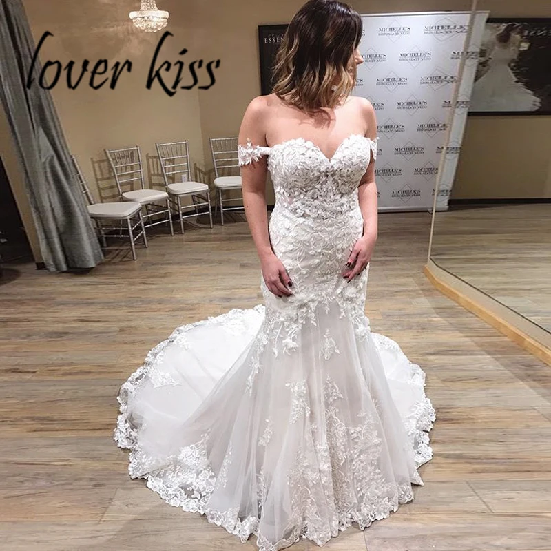 Lover Kiss Vestido De Noiva, Милое Свадебное платье с открытыми плечами, Русалка, расшитое бисером, кружевные платья для свадебного торжества, abito da sposa