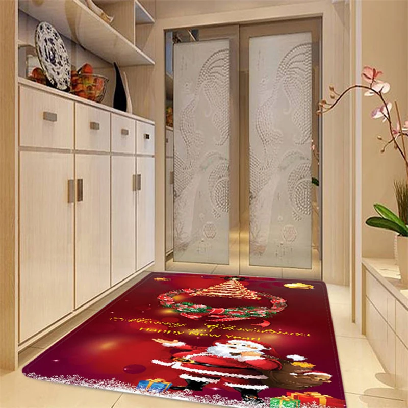 3D Рождественский Санта-Клаус, Противоскользящий коврик для кухни, столовой, камина, пола, фланелевый ковер, ковер, прочное Рождественское украшение для дома, напольный коврик