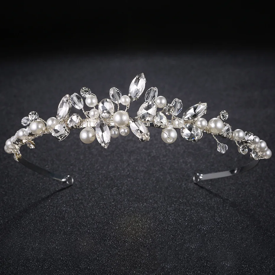 

2017 New Style Europe And America Bride Crown Alloy Handmade Crystal Pearl Princess Crown Headdress