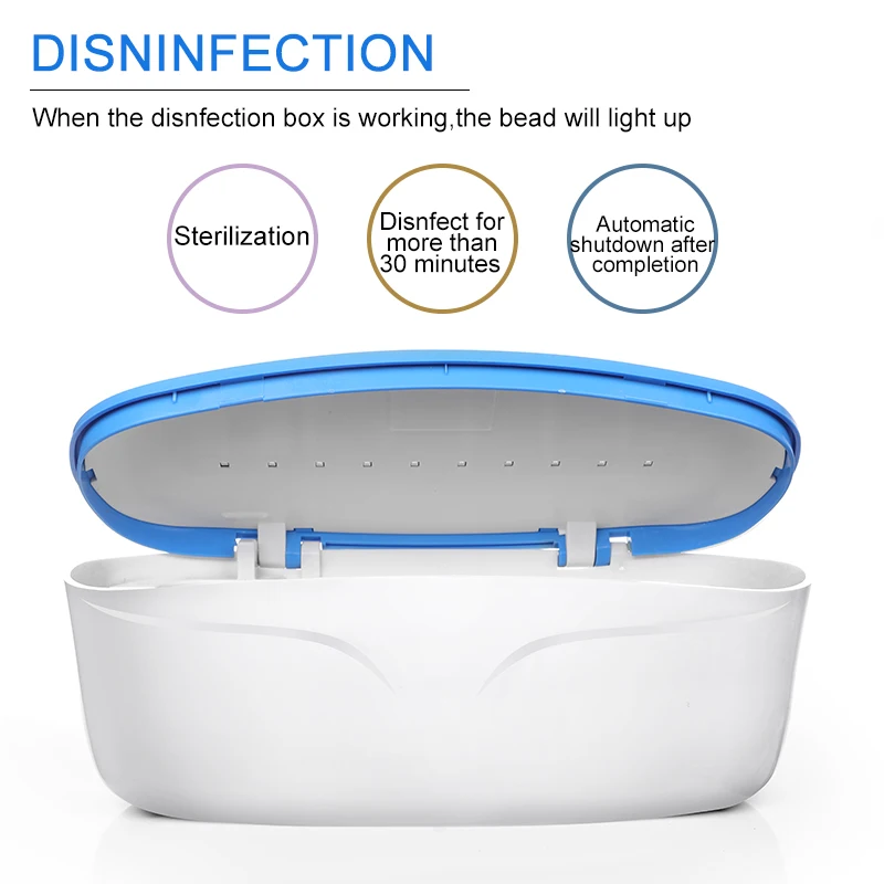 Billig 1 Pc UV Desinfektion Box Blau USB Kabel Smart Sensing Schwamm Pinsel Reiniger Box Lidschatten Erröten Pinzette USB Port sterilisator
