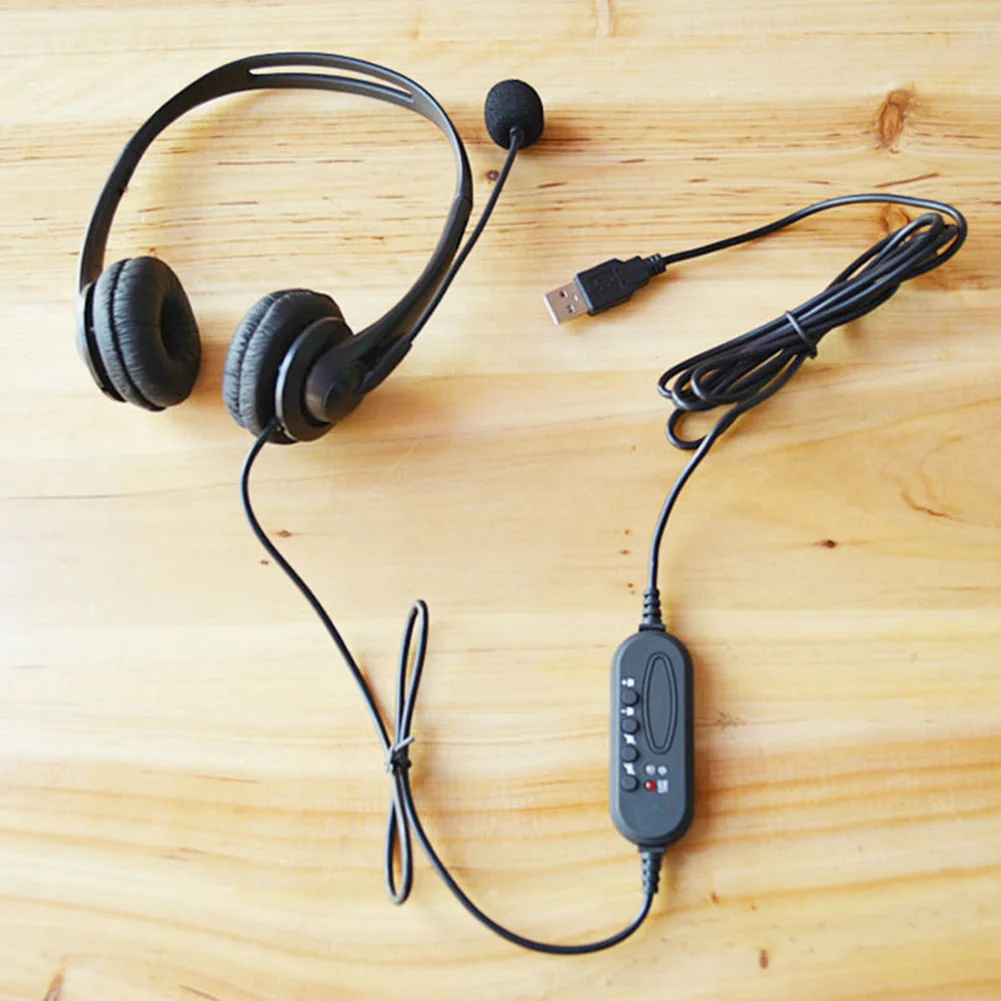 Ear Protective Office Ergonomic USB Port Head Clip Noise Cancelling Volume Adjustable Call Centre Headset Microphone Left Right