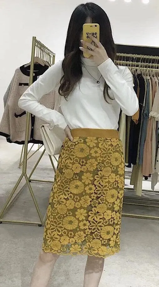 Женская открытая кружевная эластичная талия короткая юбка- новая стильная желтая/зеленая двухсторонняя юбка