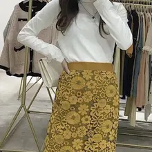 Женская открытая кружевная эластичная талия короткая юбка- новая стильная желтая/зеленая двухсторонняя юбка