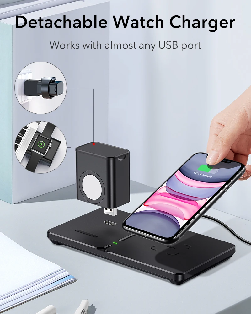 ESR Wireless Charger for iPhone 12 11 Pro Max for iWatch 5 4 3 Airpods Pro Fast Charger Detachable 2 in 1 Wireless Charging Pad|Wireless Chargers| - AliExpress