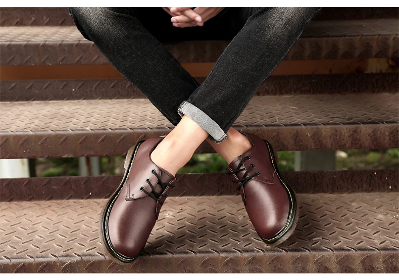 Обувь; Женские однотонные кожаные ботинки martin на толстой плоской платформе со шнуровкой; повседневная обувь унисекс; сезон весна-осень; оксфорды на плоской подошве