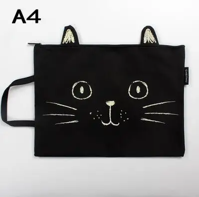 Cat ткань бумаги документ, органайзер, хранилище, сумочка, школьные креативные милые A4 холст папка-чехол Портфели - Цвет: A4 Black