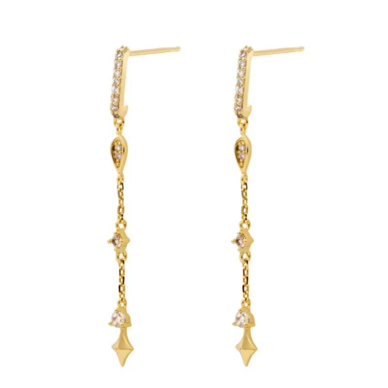 CANNER Pendientes Plata 925 Colorful Crystal Long Tassel Earrings 925 Sterling Silver Stud Earring For Women CZ Wedding Jewerly