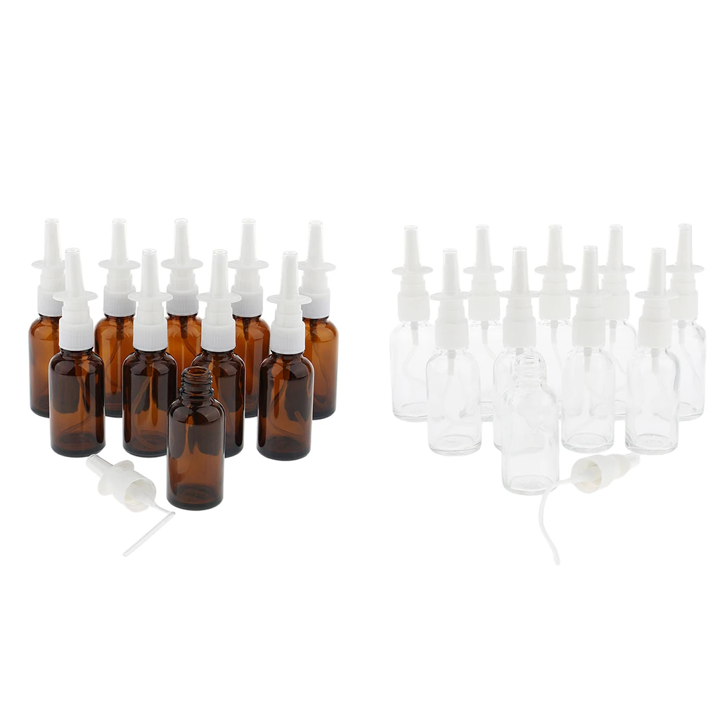 10 X Glass Empty Refillable Nasal Spray Bottles Storage Holder 30ml Reusable