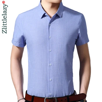 

2020 new short sleeve men social shirt summer streetwear casual plaid shirts dress mens slim regular fit clothes fashions 4241