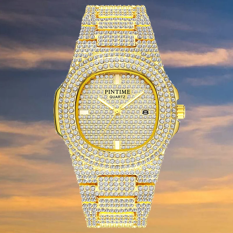 Часы наручные мужские кварцевые со стразами модные брендовые люксовые в стиле