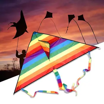 

Triangle Colorful Rainbow Kite Long Tail Polyester Outdoor Kites Children's Outdoor Toys With Control Bar And 30m Line Kids Toys