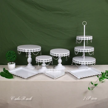 

2020 white Wedding Dessert Tray Cake Stand Cupcake Pan Party Supply 7PCS / Set white Lace cake decoration plate Cake dish