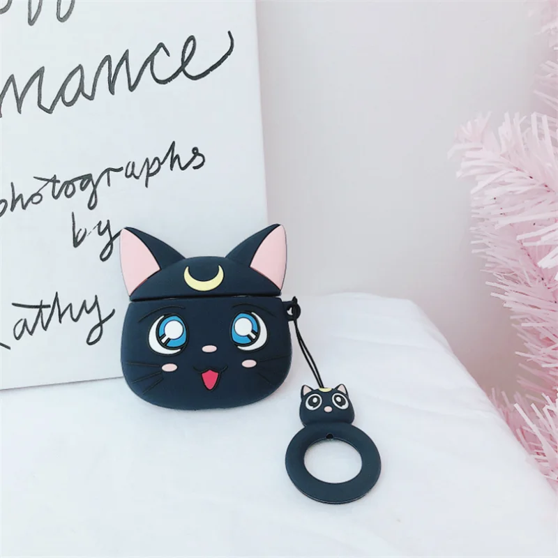 Для AirPods Чехлы Сейлор Мун светящиеся Luna Cat Bluetooth беспроводные наушники зарядное