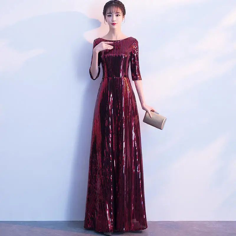 Золотое шикарное китайское современное платье Qipao для женщин Новинка v-образным вырезом без рукавов Формальные Вечерние платья со шнуровкой полная Длина Vestido - Цвет: Claret